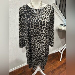 Michael F Leopard Print  pullover Dress size XL edgy glamour